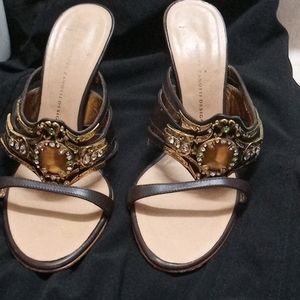 Giuseppe Zanotti brown leather jeweled mules size 37/2